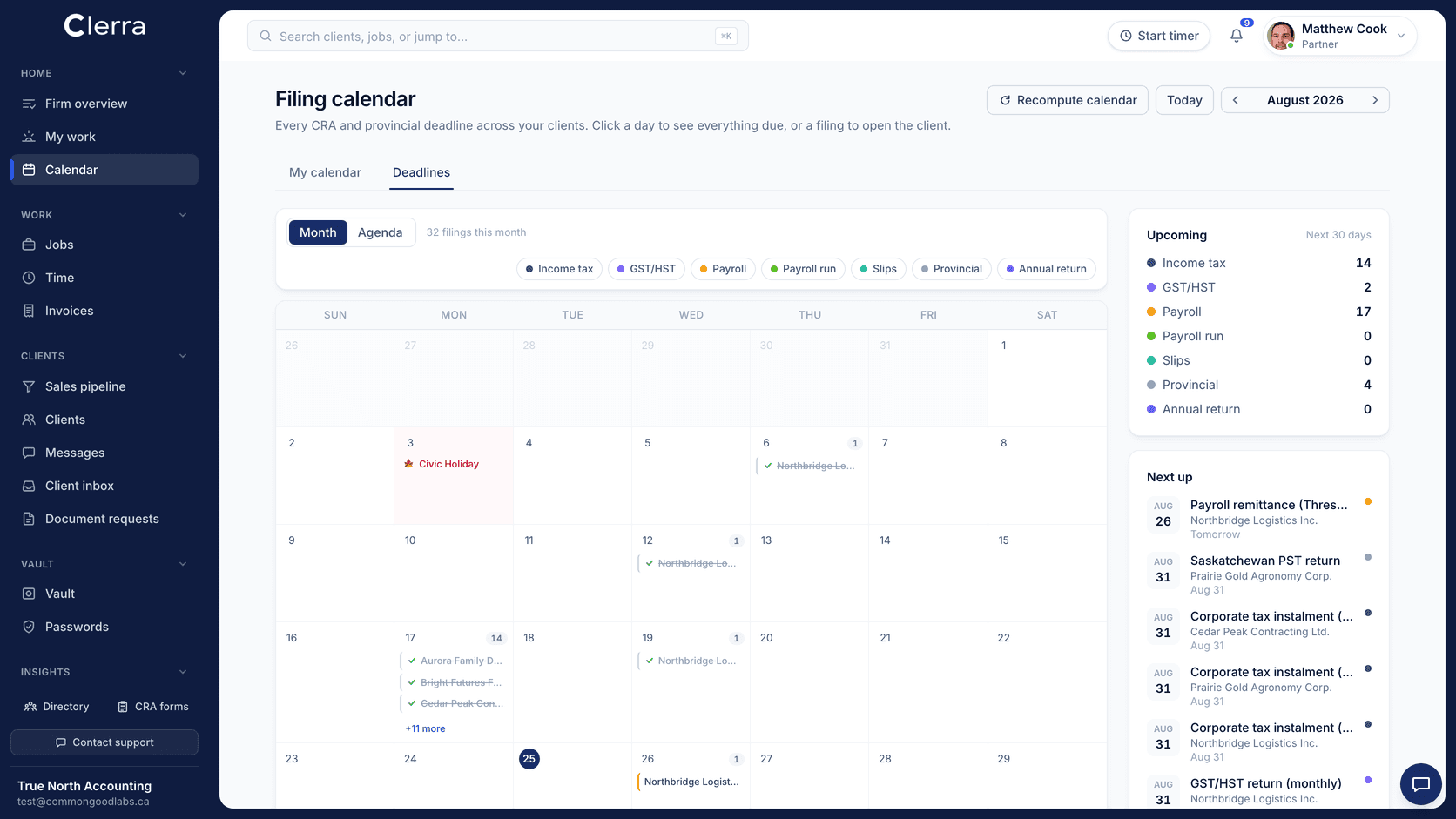 Clerra filing calendar