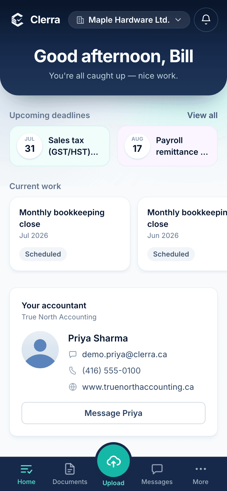 The Clerra client portal on a phone